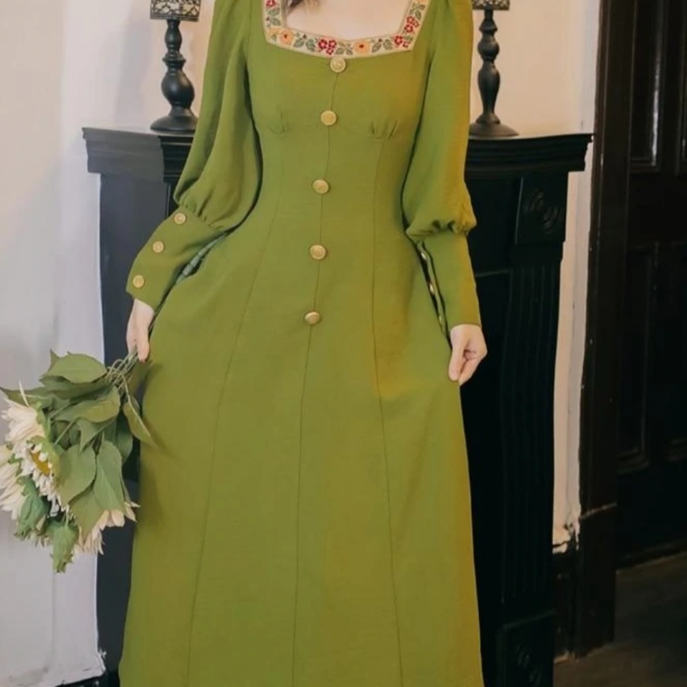 Green Cottage Core Dress